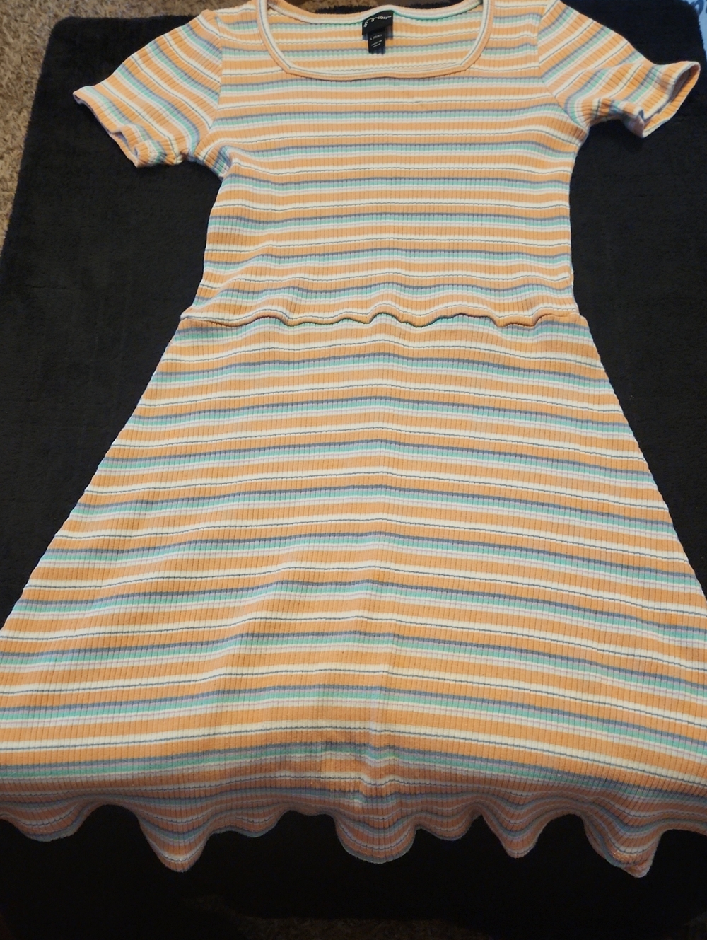 art class Stripe Ribbed Short-Sleeve Dress in Peach, White & Light Blue